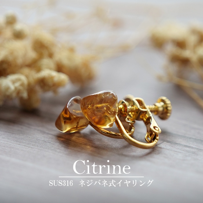 シトリン ネジバネ式イヤリング【ブラジル産/日本製】 | 天然石