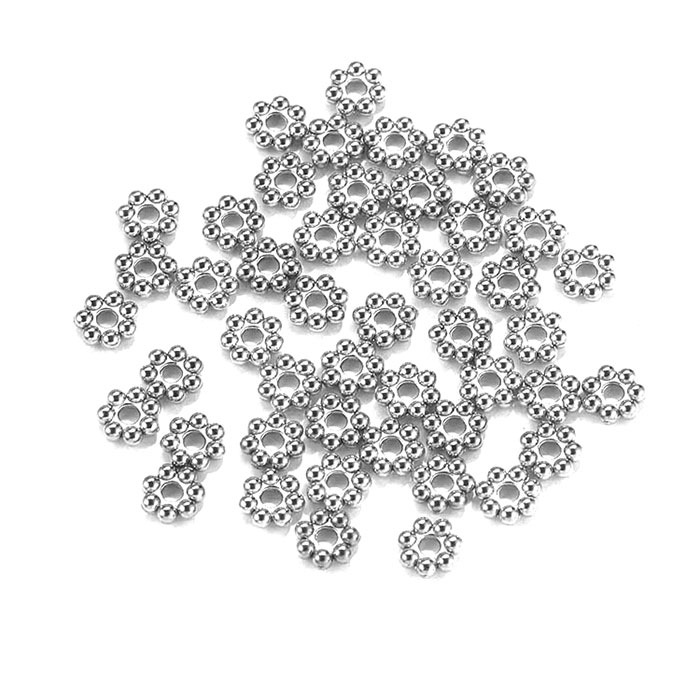 ステンレス（304）ロンデル【フラワー 5個】 金、シルバー 天然石