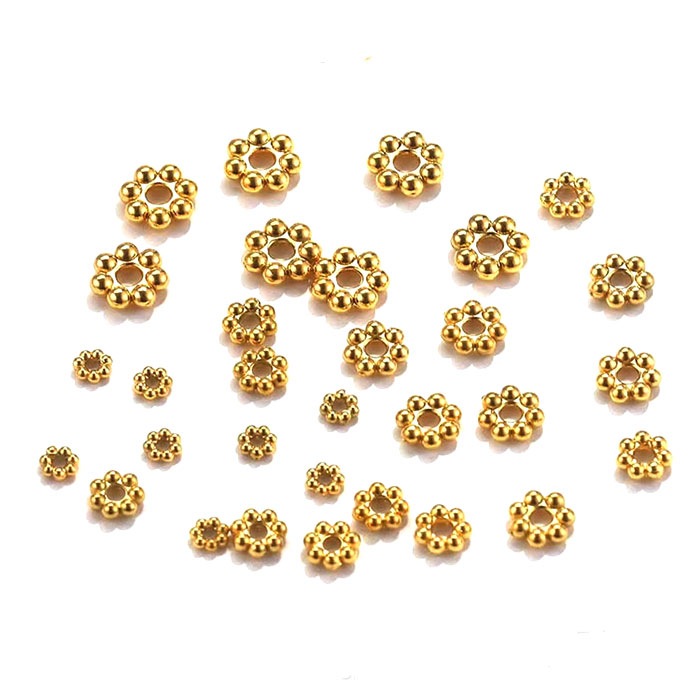 ステンレス（304）ロンデル【フラワー 5個】 金、シルバー 天然石