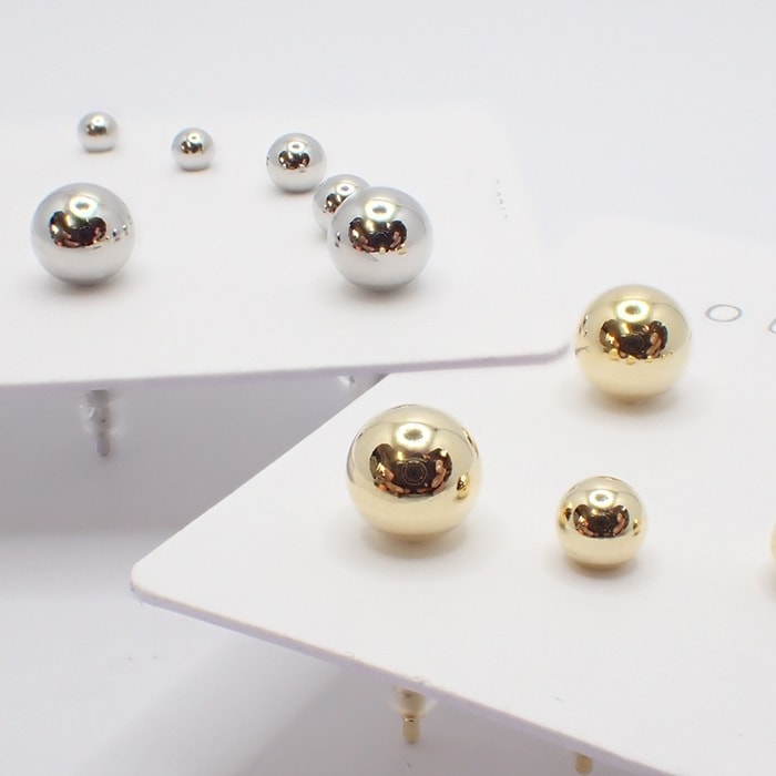 セットピアス シンプル 丸玉ピアス （ゴールド/シルバー） 3ペアセット