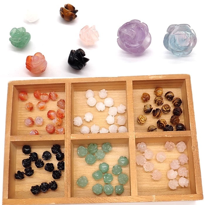 天然石 ビーズ 薔薇型 1粒（8mm）9種類 ローズ 花 ハンドメイド 手作り