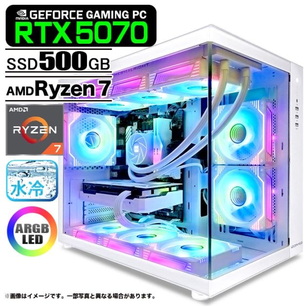 ゲーミングPC デスクトップパソコン 海景房 GMQ360 ホワイト GeForce RTX5070 AMD Ryzen7 7800X3D Windows11 NVMe M.2 SSD500GB メモリ32GB CPU水冷ファン ゲーミングパソコン eスポーツ PASOUL 極