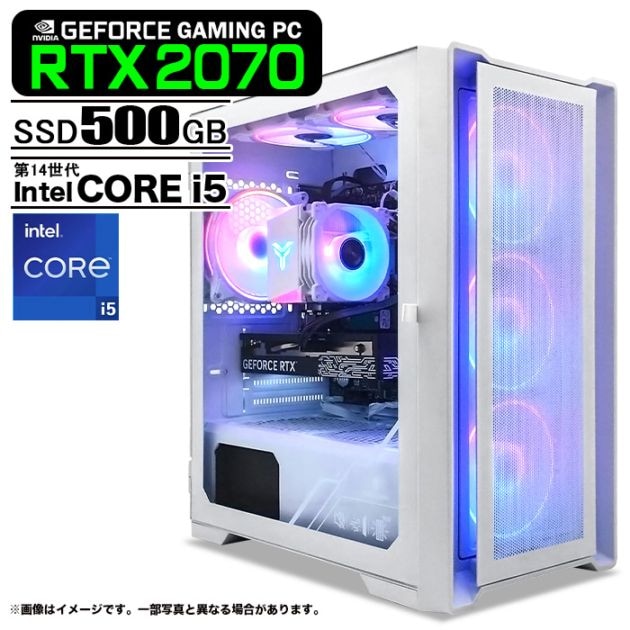 【価格.com限定モデル】ゲーミングPC デスクトップパソコン ホワイト メッシュ GeForce RTX2070 第14世代 Intel Corei5 14400F Windows11 NVMe M.2 SSD500GB メモリ16GB ゲーミングパソコン eスポーツ PASOUL 煌