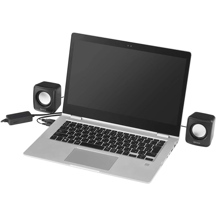 ステレオスピーカー BUFFALO BSSP105UBK ブラック コンパクトサイズ 3.5mmステレオミニプラグ USB電源ケーブル ボリューム調整 パソコン用