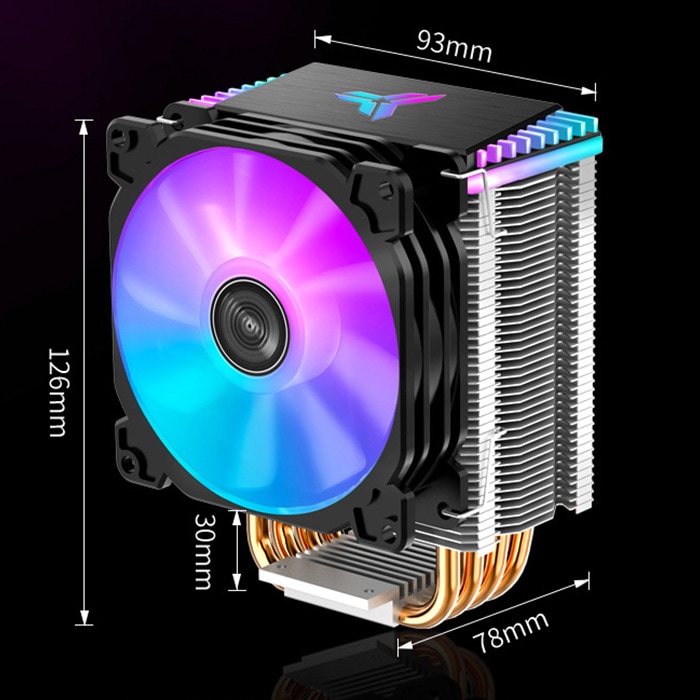 【CR-1400RGB黒】 CPUクーラー CPU冷却ファン 黒 9cm LEDライト 自動変色 光る 静音 空冷 放熱フィン 4ピン 純銅ヒートパイプ 空冷ラジエーター カラー発光ファン ゲーミングパソコン用