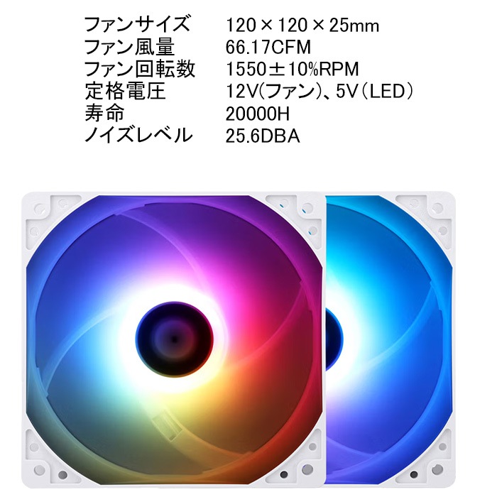 F010】PCクーラー用 ケースファン 3個セット ホワイト スクエア ARGB