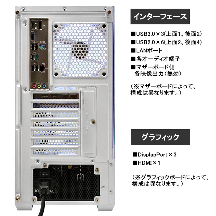 ゲーミングPC デスクトップパソコン GP-V3 ホワイト ピラーレス