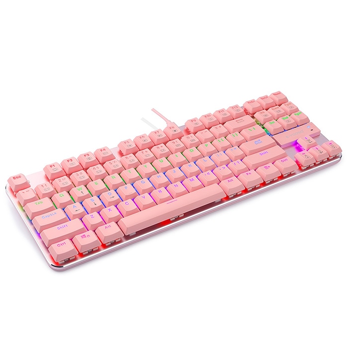 ゲーミングキーボード無線有線対応 E-YOOSO ゲーミングキーボード Z-66/8412 ピンク 青軸 US配列