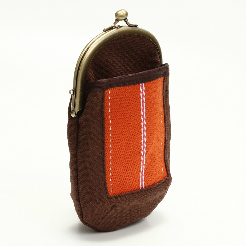 がま口2WAYポーチ（オレンジ×ブラウン）