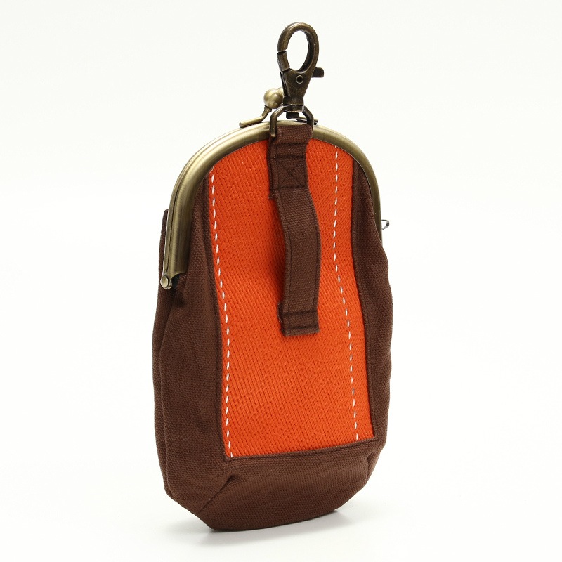 がま口2WAYポーチ（オレンジ×ブラウン）