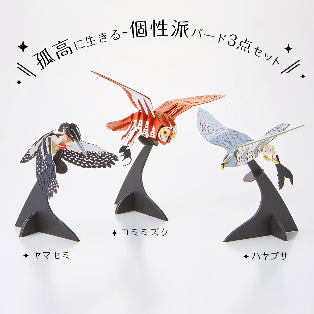 孤高に生きる-個性派バード3点セット 3D立体ペーパーパズル | ギフト