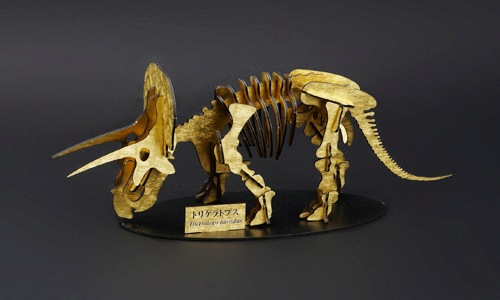 ■NEW-トリケラトプス＜ゴールド＞専用台付 3D立体ペーパーパズル