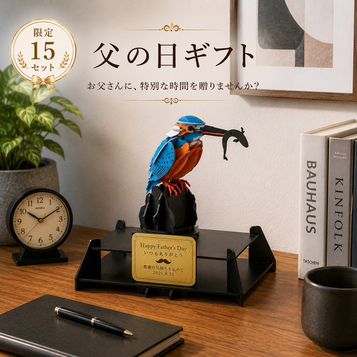限定15セット】父の日 ギフト ディスプレイ台付き カワセミ 雌 3D立体