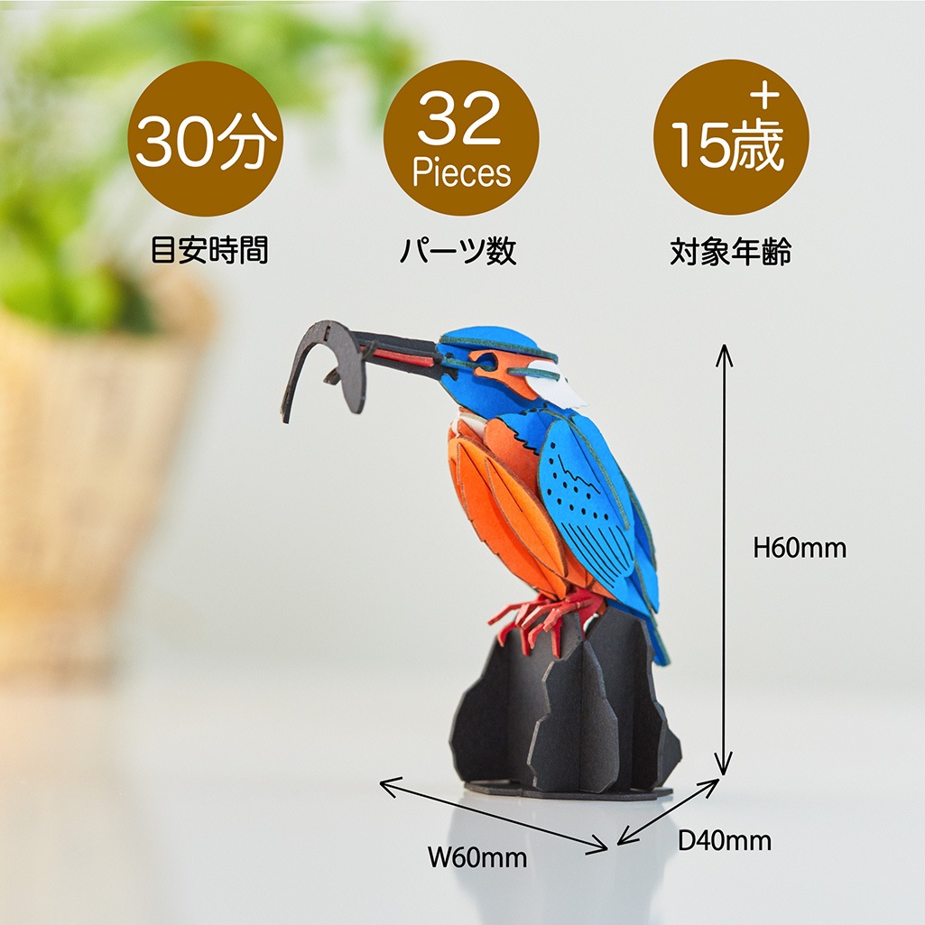 【限定15セット】父の日  ギフト ディスプレイ台付き カワセミ 雌 3D立体ペーパーパズル｜メッセージプレート付き