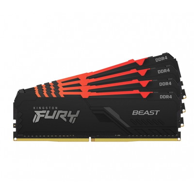 Kingston 128GB(32GBx4) DDR4 2666MHz (PC4-21300) CL16 DIMM FURY Beast RGB｜KF426C16BBAK4/128|デスクトップ用メモ