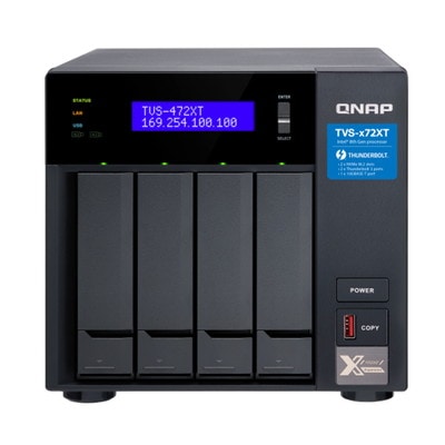 QNAP TVS-472XT 10GbE Thunderbolt3 M.2 PCIe NVMe SSDスロット搭載の NAS （4ベイ Pentium G5400T 3.1GHz 4GBメモリ(2x2