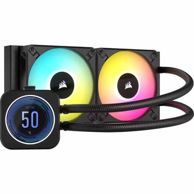【アウトレット特価・新品】Corsair H100i ELITE LCD XT ポンプヘッドにLCDディスプレイ搭載 水冷一体型CPUクーラー 120mm×2 ブラック｜CW-9060074-WW|C