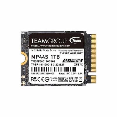 Team MP44S 容量1TB M.2(2230) 3.7mm PCIe Gen4 x4 NVMe SSD 5000MB/s / 3500MB/s 480K/500K IOPS 250TBW｜TM5