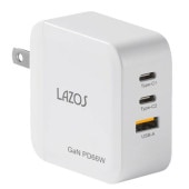 Lazos | ラソス L-AC3-G66W Type-C/A 3口 PD66W対応 AC充電器 ホワイト