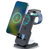 Lazos [L-MBM-2]  マグネット式 ワイヤレス充電ドック＋モバイルバッテリー 4in1 ブラック [iPhone12以降 /iWatch3以降 /AirPods] 