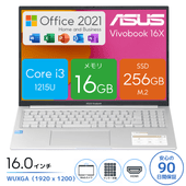 【Microsoft Office付属】ASUS Vivobook 16X K3604ZA-MBWSI3ED [LBD05002][中古ノートパソコン /16型 /解像度：1920 x 1200 /Windows11 Home /Core i3 1215U /メモリ：16GB /M.2：256GB][画面：Aランク 外装：Aランク 動作：Aランク][送料無料]