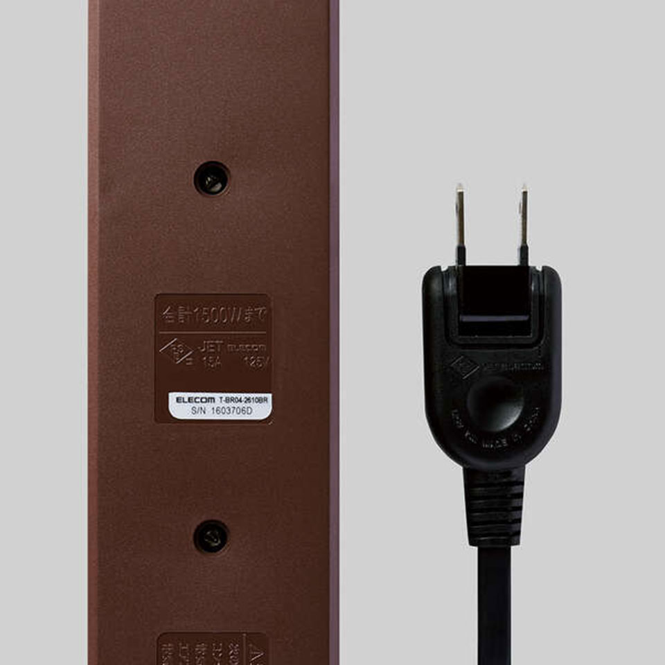 ELECOM [T-BR04-2610BR] 個別スイッチ付 雷ガードタップ 6個口1m ColorStyle2 Brown 15枚目