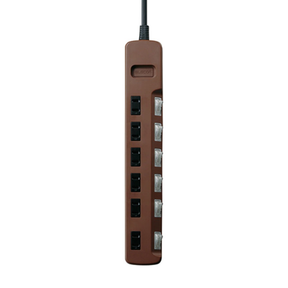 ELECOM [T-BR04-2610BR] 個別スイッチ付 雷ガードタップ 6個口1m ColorStyle2 Brown 2枚目