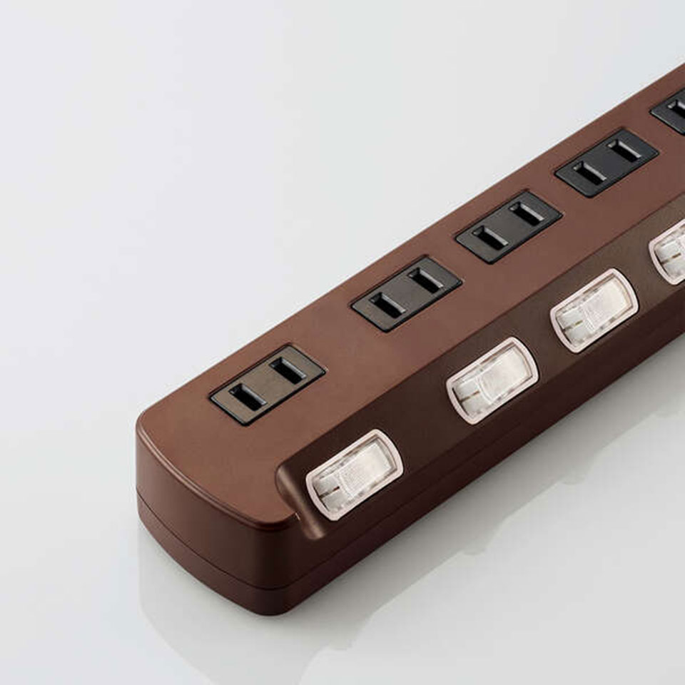 ELECOM [T-BR04-2610BR] 個別スイッチ付 雷ガードタップ 6個口1m ColorStyle2 Brown 7枚目