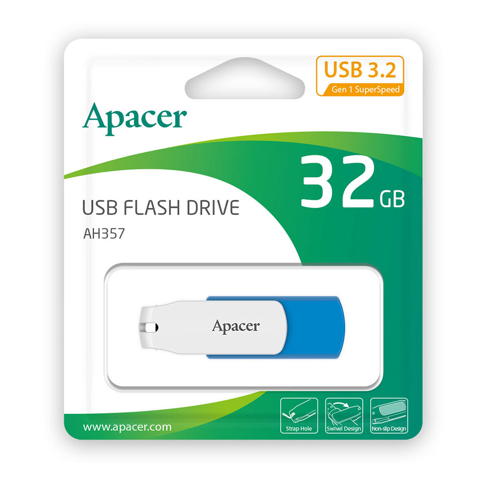 Apacer [AP32GAH357UY]USB3.2 Gen1 Flash Drive 回転式 32GB ブルー 4枚目