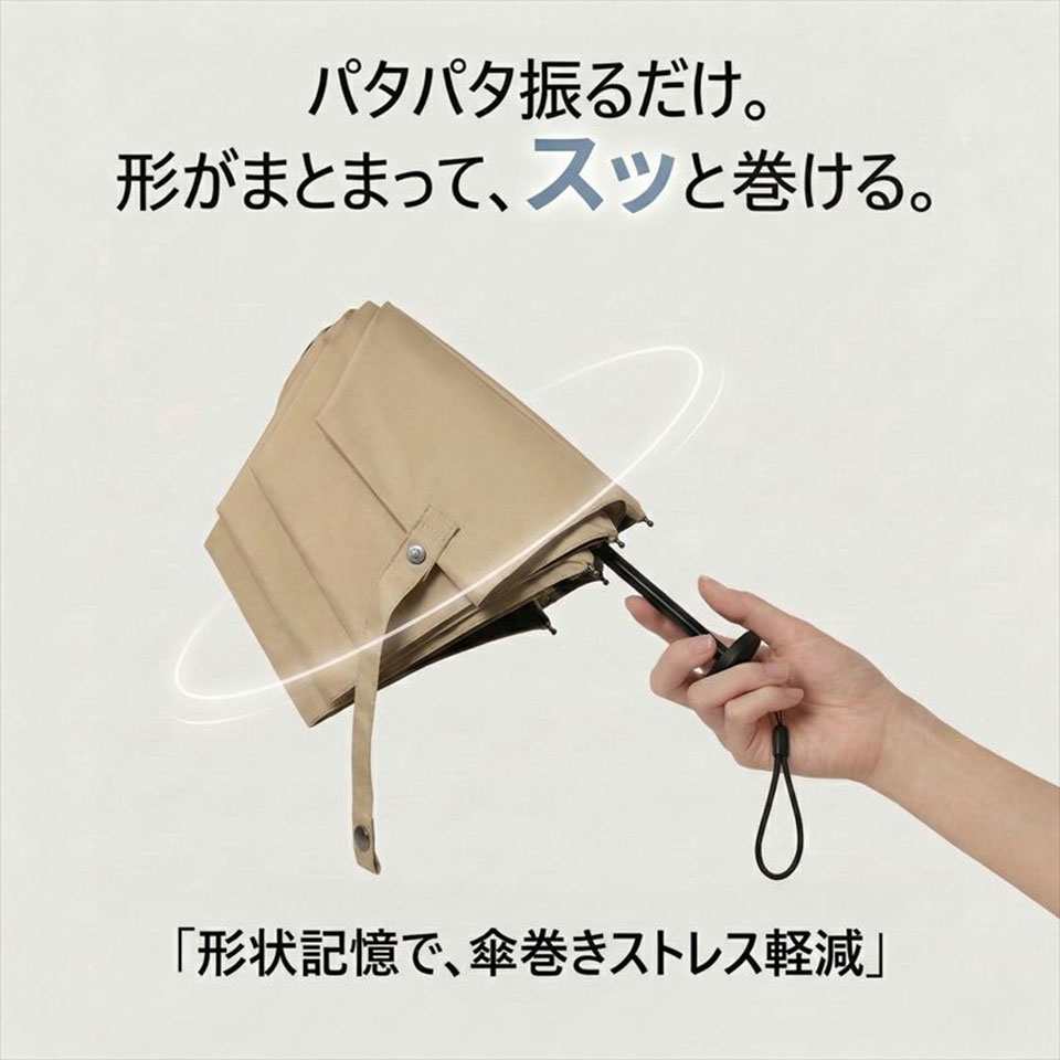 Libra [LBR-ZFU6LB] 形状記憶UV折り畳み傘 超軽量140g ライトブラウン [晴雨兼用 /手軽に常備] 4枚目