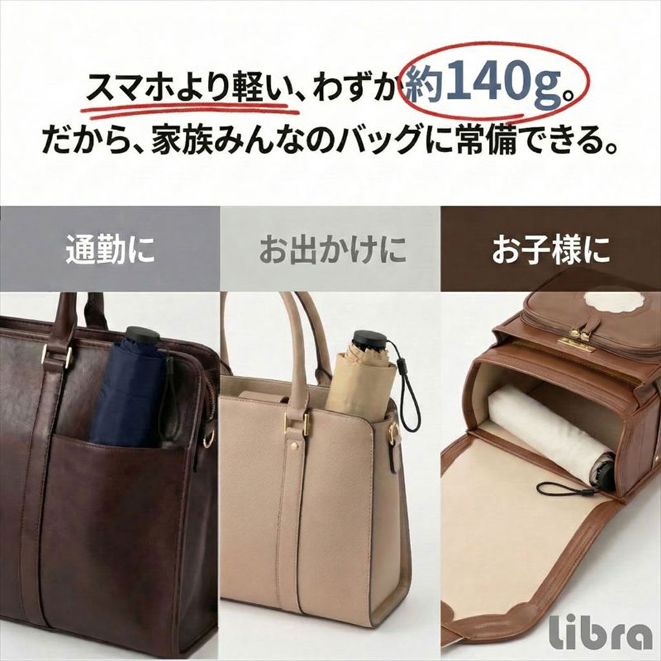 Libra [LBR-ZFU6NV] 形状記憶UV折り畳み傘 超軽量140g ネイビー [晴雨兼用 /手軽に常備] 5枚目