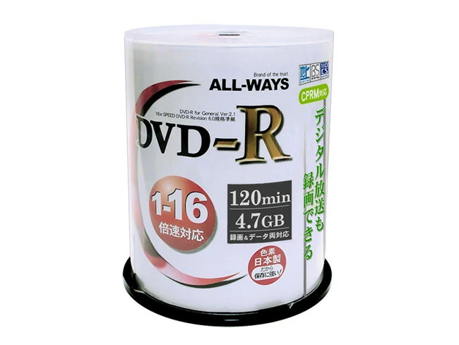 ALLWAYS | オールウェイズ ACPR16X100PW DVD-R 1-16倍速 CPRM対応 100枚 スピンドルケース 3枚目