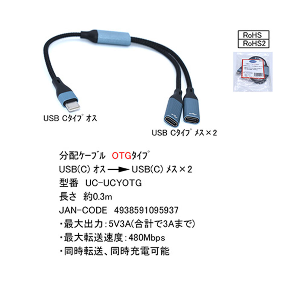 COMON [UC-UCYOTG] USB Type-C to C 2分配 OTGケーブル 約30cm 2枚目
