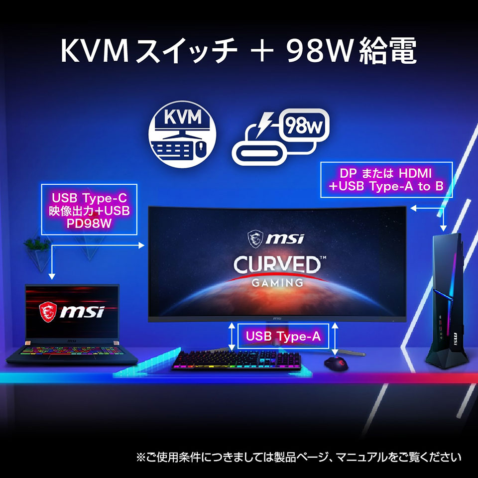 【お取り寄せ】MSI [MPG-346CQRF-X24] 34インチ 240Hz UWQHDモニター [湾曲1500R /3440 x 1440 (240Hz) /HDMI2.1 /Displayport1.4a /USB Type-C] 7枚目
