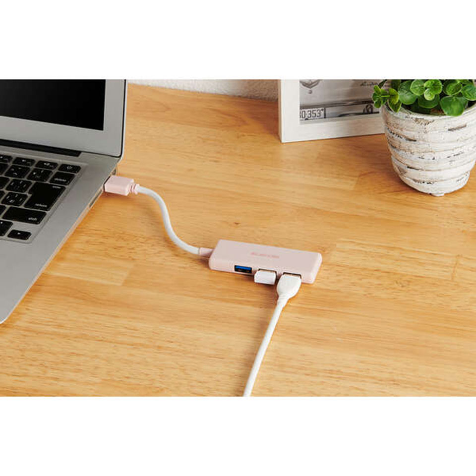 ELECOM [U3H-H030XPN] USB3.0(5Gbps) 3ポートハブ ピンク [Win/Mac対応] 4枚目