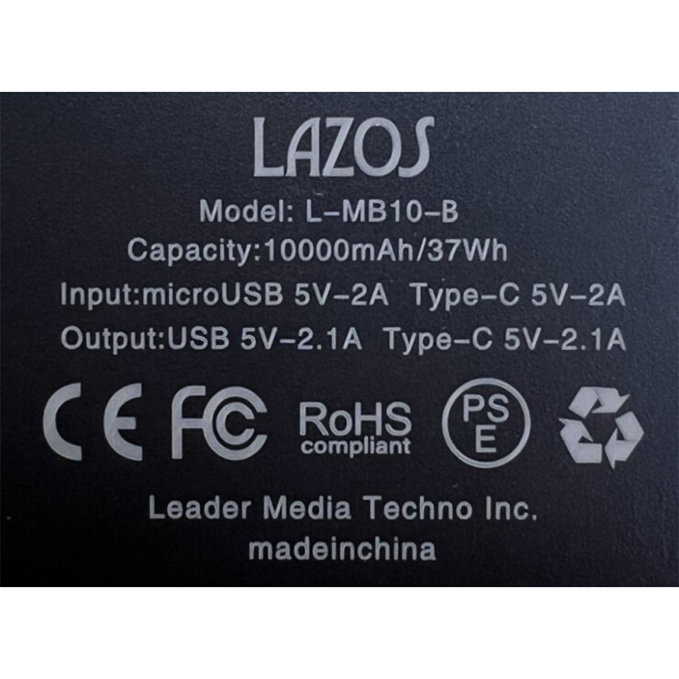 Lazos [L-MB10-B] 10000mAh モバイルバッテリー ブラック 8枚目