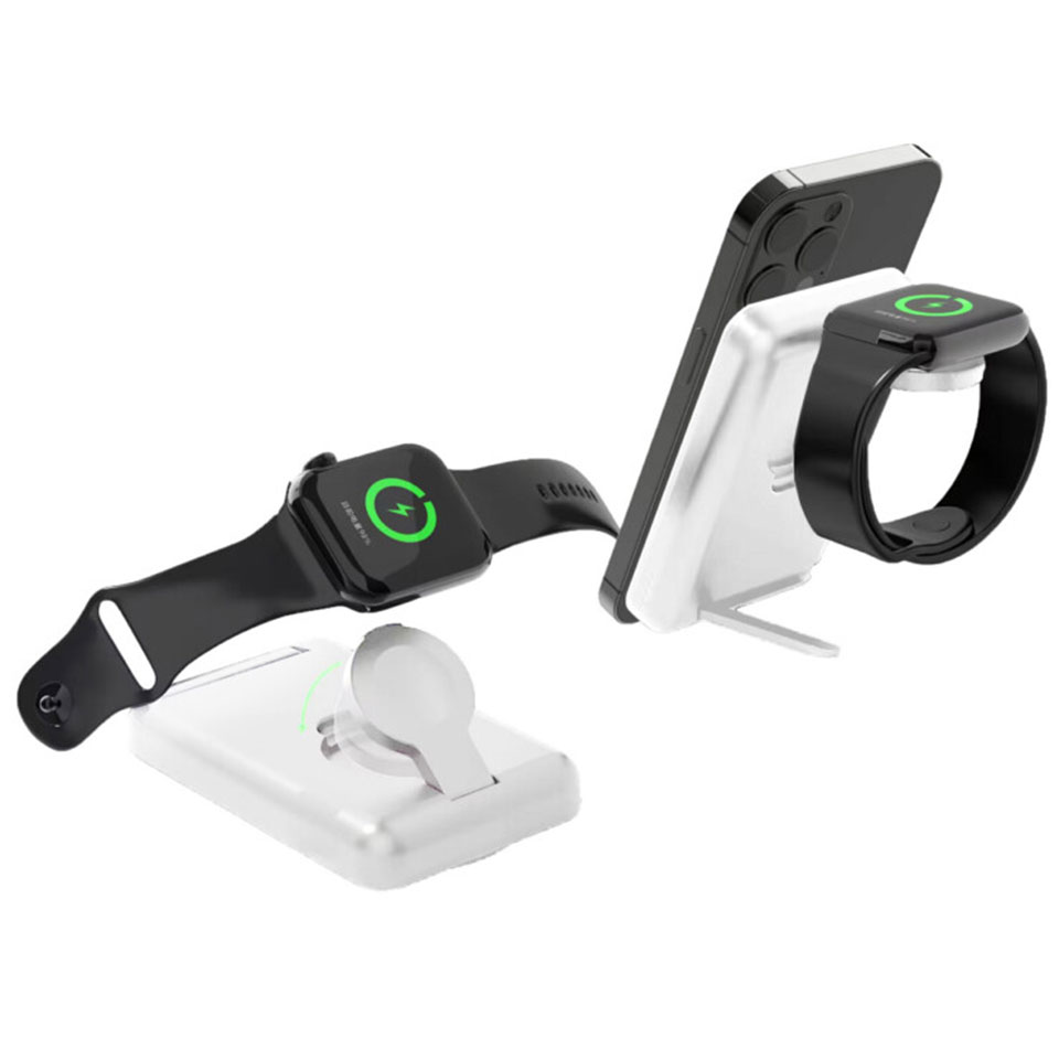 Lazos [L-MBM-1]  マグネット式 ワイヤレス充電ドック＋モバイルバッテリー 4in1 ホワイト [iPhone12以降 /iWatch3以降 /AirPods]  2枚目