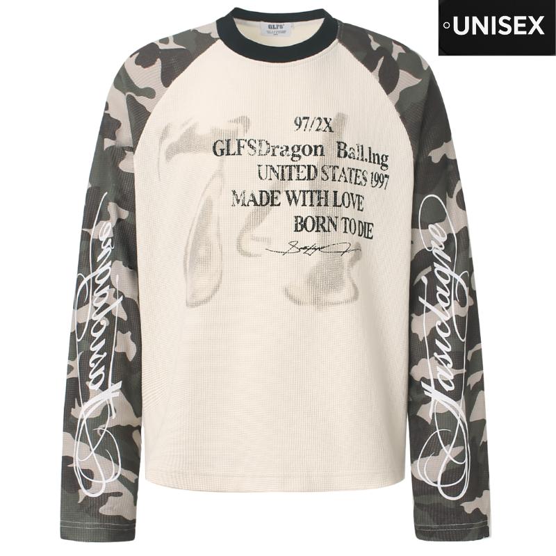 �����ͽ���Waffle Camouflage Raglan����T <Y5303>