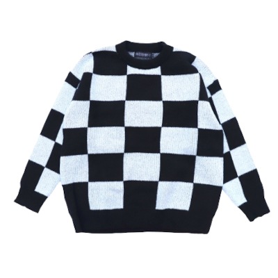 ��3����CHECKERED FRAG CREW NECK KNIT��ADDICT SELECTION�� <Y470>