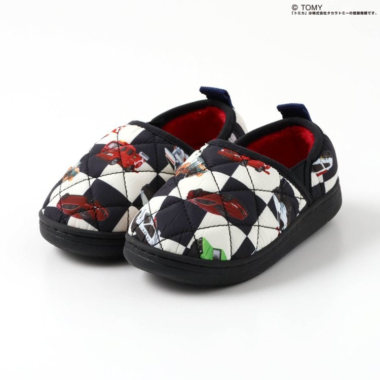 BREEZE キルトシューズ 内側ボア 巾着付き トミカコラボ くるま総柄
