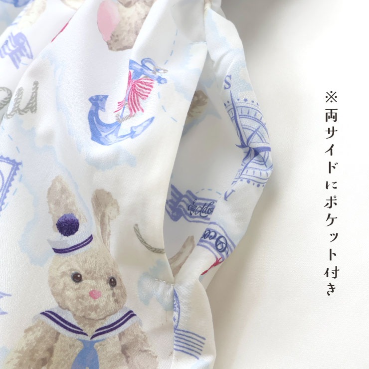 mezzo piano キッズ セーラーカラー半袖ワンピース うさぎ ねこ 航海柄