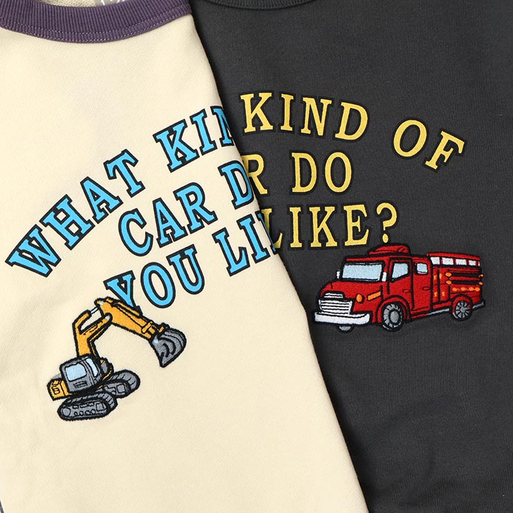 トレーナー 裏毛 はたらく車 ショベルカー 消防車 アップリケ 袖切替 トレーナー 裏毛 はたらく車 ショベルカー 消防車 アップリケ 袖切替