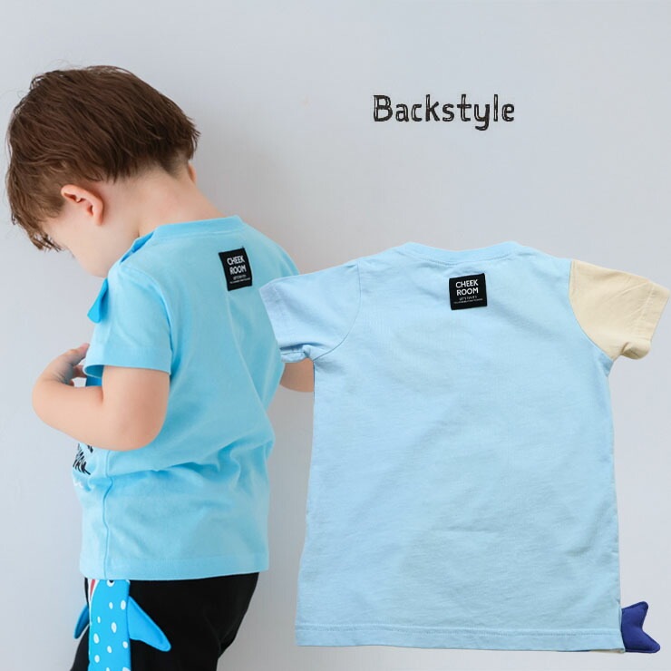 CHEEK ROOM キッズ 半袖Tシャツ くじらとサメ 知育服 仕掛け 男の子