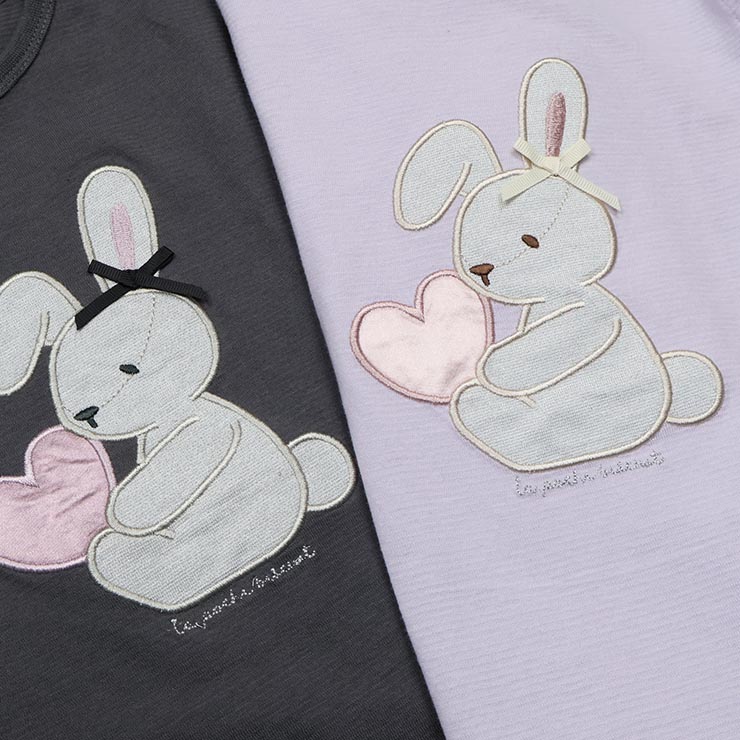 la poche biscuit キッズ 半袖ワンピース 肩開き2WAY ハートうさぎ