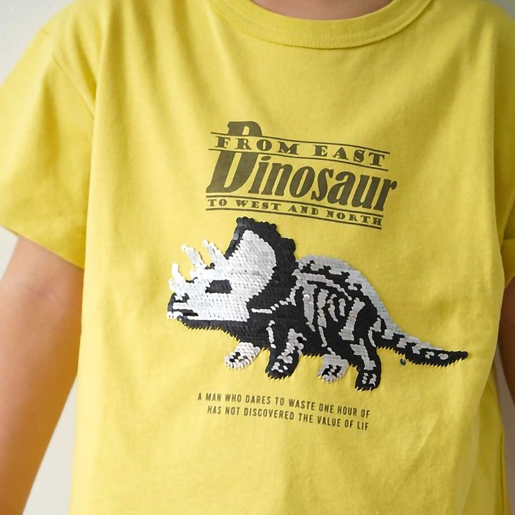 キッズ 半袖Tシャツ リバーシブルスパンコール 新幹線 恐竜 男の子