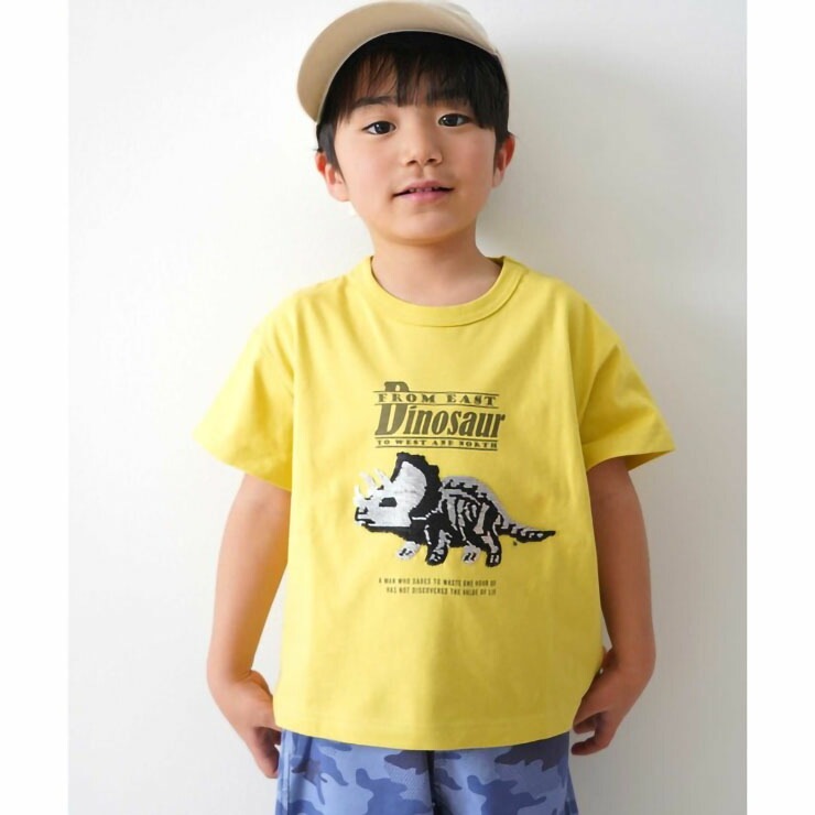 キッズ 半袖Tシャツ リバーシブルスパンコール 新幹線 恐竜 男の子