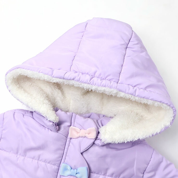 中綿ジャケット 内側ボア スカラップ リボン フード取り外し可能