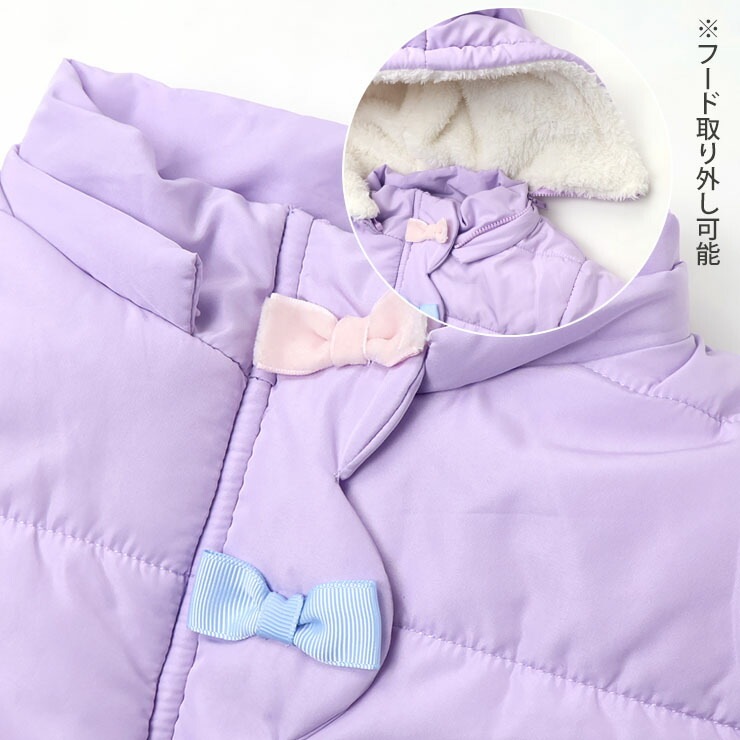 中綿ジャケット 内側ボア スカラップ リボン フード取り外し可能