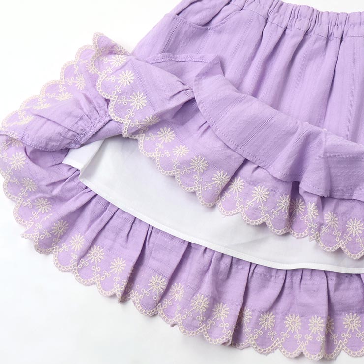 Souris キッズ スカート 2段フリル お花 レース 裏地付き 女の子
