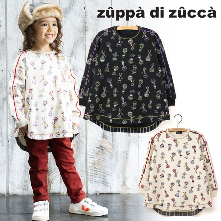 【 100cm 110cm 120cm 130cm 】長袖チュニックトレーナー アニマルバルーン柄 裏毛 zuppa di zucca ズッパディズッカ 36033023k